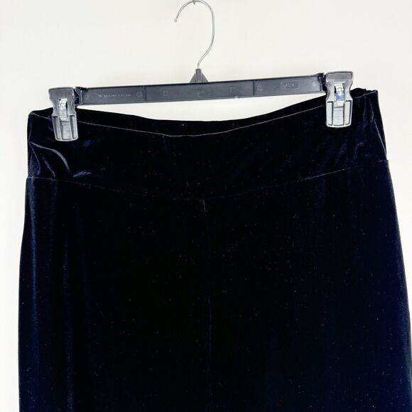 WHBM Velvet Wide Leg Women's Black Velour Pull On Stretch Mid Rise Pants Large - Picture 2 of 16